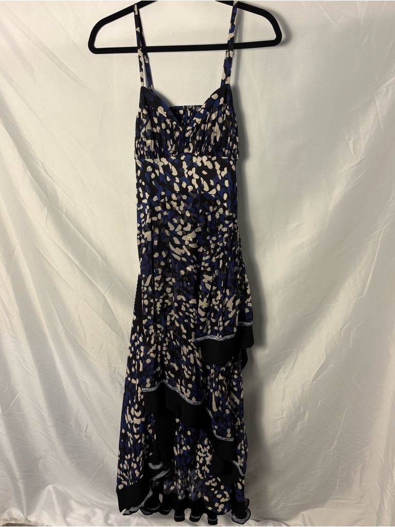 3.1 Phillip Lim Blue Black And White Asymmetrical Maxi Ribbed Ruffled Detail Sz6
